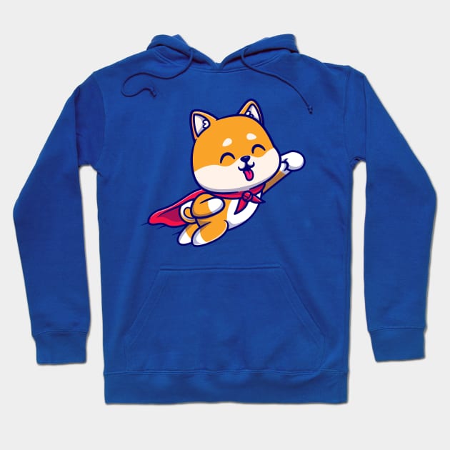 Cute Shiba Inu Dog Super Flying Cartoon Hoodie by Catalyst Labs